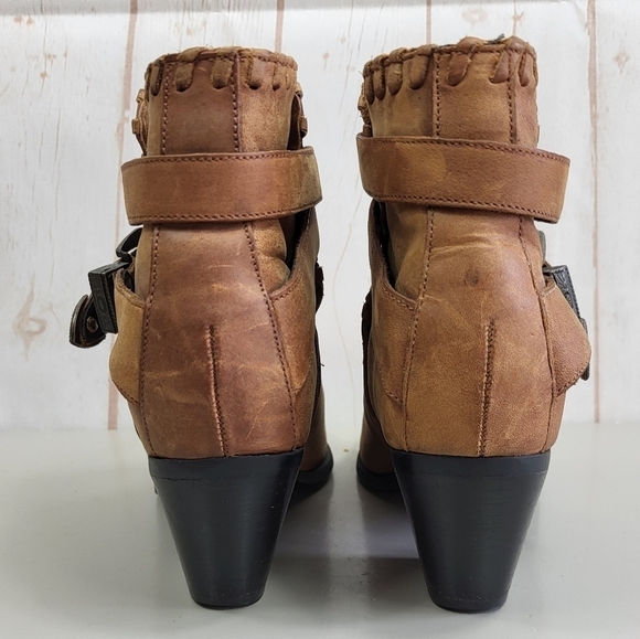 Dingo Western Boho 90's Leather Buckle Ankle Cowgirl Heeled Booties Brown 7M - Picture 4 of 16